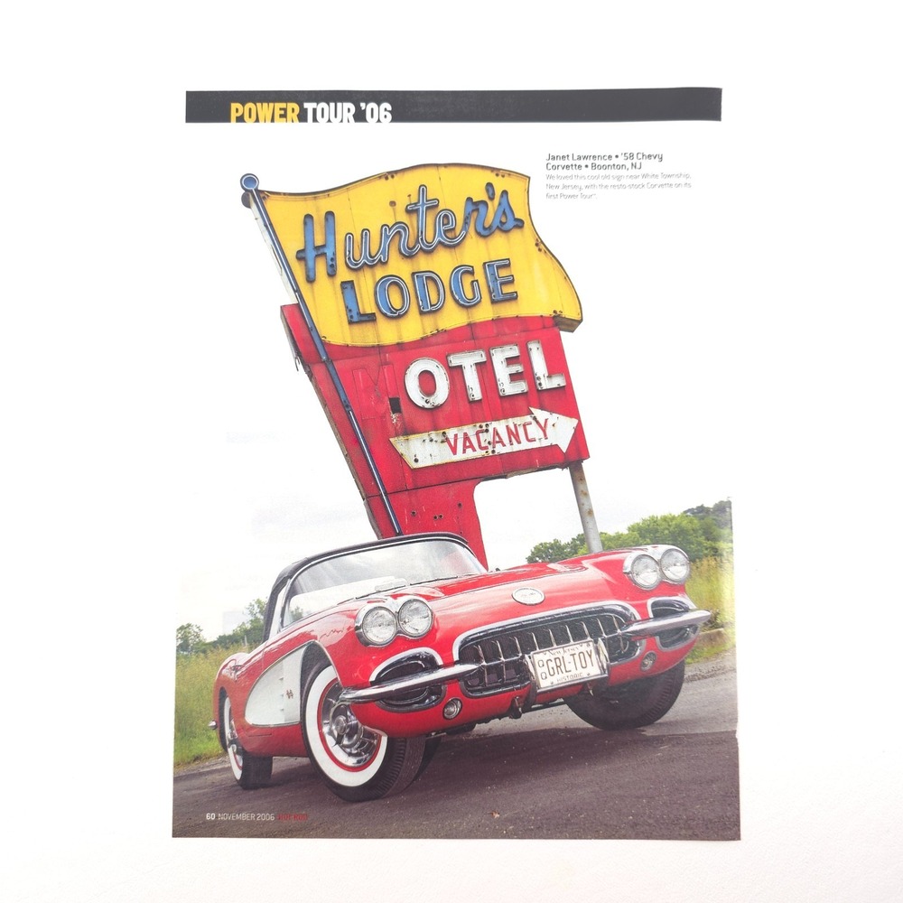 CHEVY Corvette Print Ad Power Tour Retro Motel Sign Red Classic Car Art